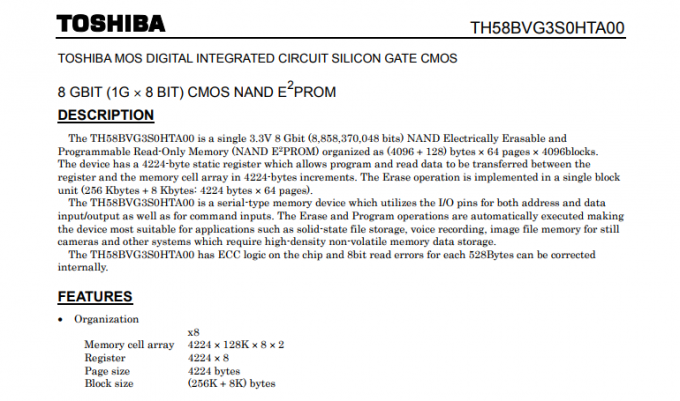 Обломок флэш-памяти большой емкости ТК58БИГ1С3ХБАИ6, привод 67ВФБГА вспышки 2гб Нанд